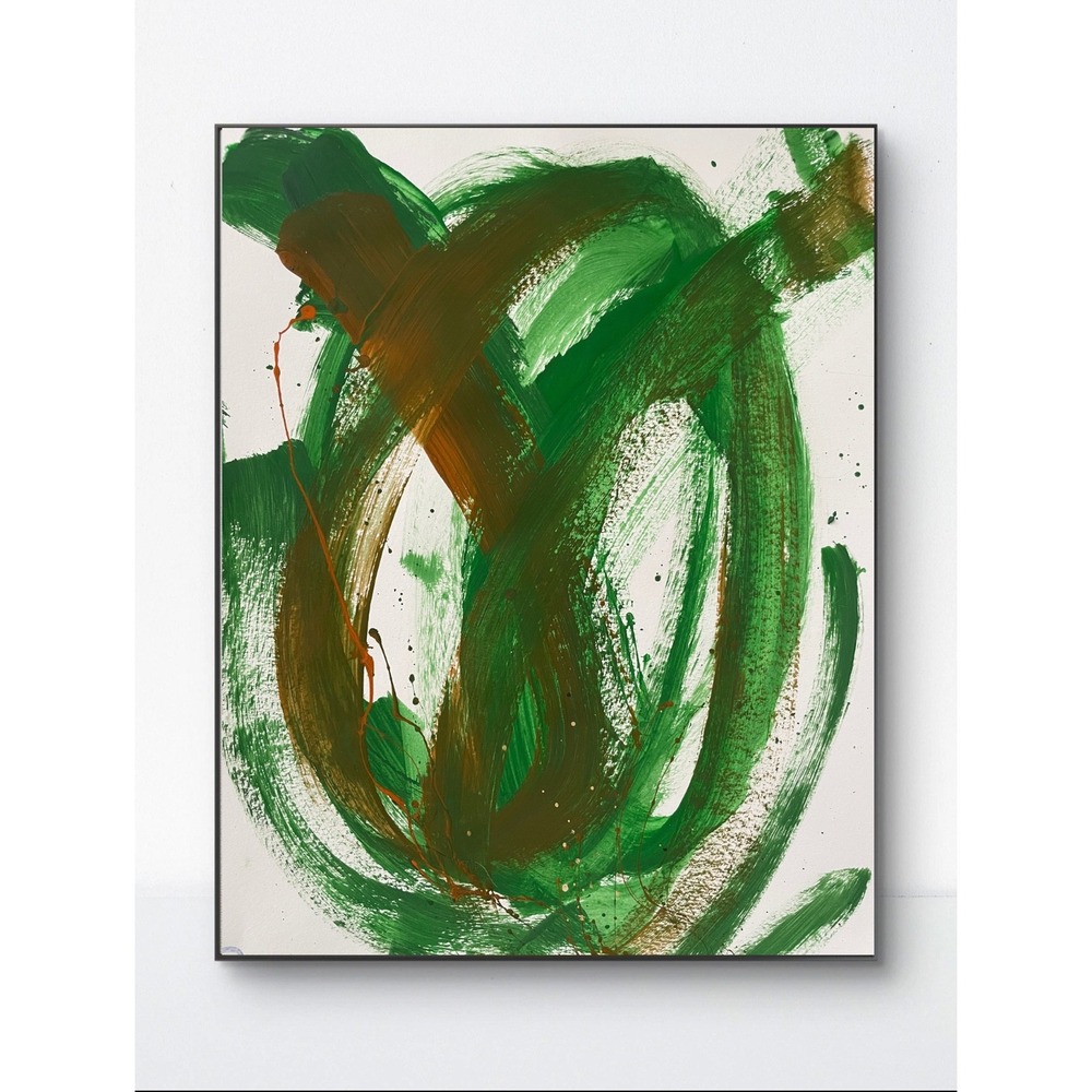 OMAN Emerald Vortex Abstract Painting Green Monochromatic Wall Art 11x14 Decor